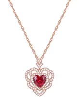 Lab-Grown Ruby (2-1/5 ct. t.w.) & Lab-Grown White Sapphire (1/2 ct. t.w.) Heart 18" Pendant Necklace in 14k Rose Gold-Plated Sterling Silver