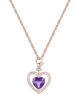 Amethyst (1-1/2 ct. t.w.) & Lab-Grown White Sapphire (1/5 ct. t.w.) Heart 18" Pendant Necklace in 14k Rose Gold-Plated Sterling Silver