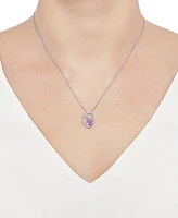 Lab-Grown Pink Sapphire (3/4 ct. t.w.) & Lab-Grown White Sapphire (1/5 ct. t.w.) Flower in Heart 18" Pendant Necklace in Sterling Silver