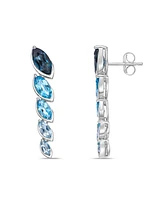 Sterling Silver Elegant Ombre Blue Topaz Marquise Bezel Set Drop Earrings Featuring Sky, Swiss and London Blues