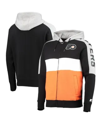Men's Starter Black, Orange Philadelphia Flyers Playoffs Color Block Full-Zip Hoodie