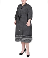 Ny Collection Plus 3/4 Roll Tab Sleeve Belted Shirtdress