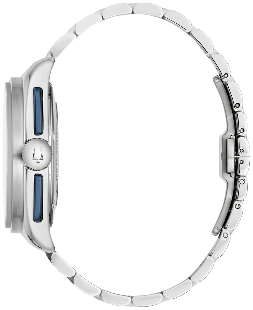 Bulova Men's Chronograph Archive Lunar Pilot Stainless Steel Bracelet Watch Box Set 44mm - Silver