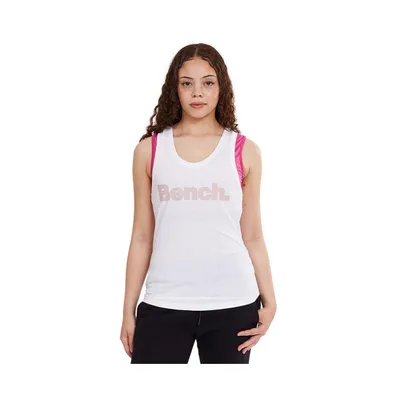 Bench Jaxx womens racerback tank top white with pink logo