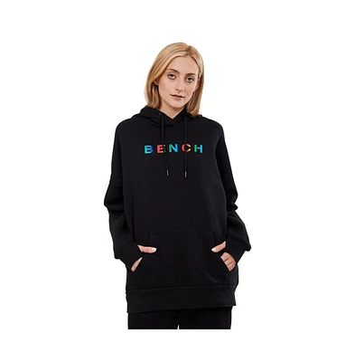 Bench Loxley womens hoodie black with rainbow foil logo at chest