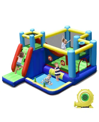 Costway Inflatable Bounce House 8-in-1 Kids Inflatable Slide Bouncer (With 735W Blower)