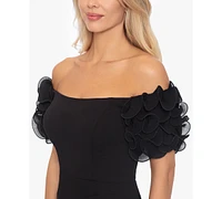 Xscape Off-The-Shoulder Ruffled-Sleeve Gown