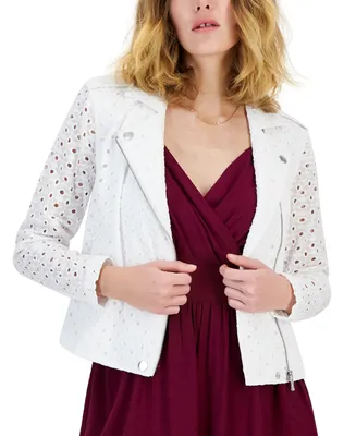 I.n.c. International Concepts Women's Cotton Eyelet Moto Jacket, Created for Macy's