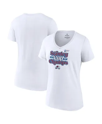 Women's Fanatics White Colorado Avalanche 2022 Stanley Cup Champions Saucer Pass V-Neck T-shirt