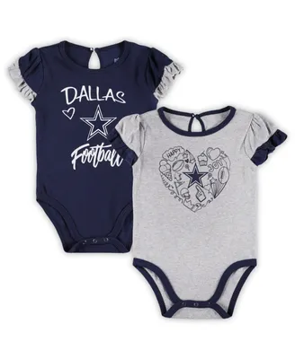 Newborn and Infant Boys and Girls Navy, Gray Dallas Cowboys Two-Pack Too Much Love Bodysuit Set