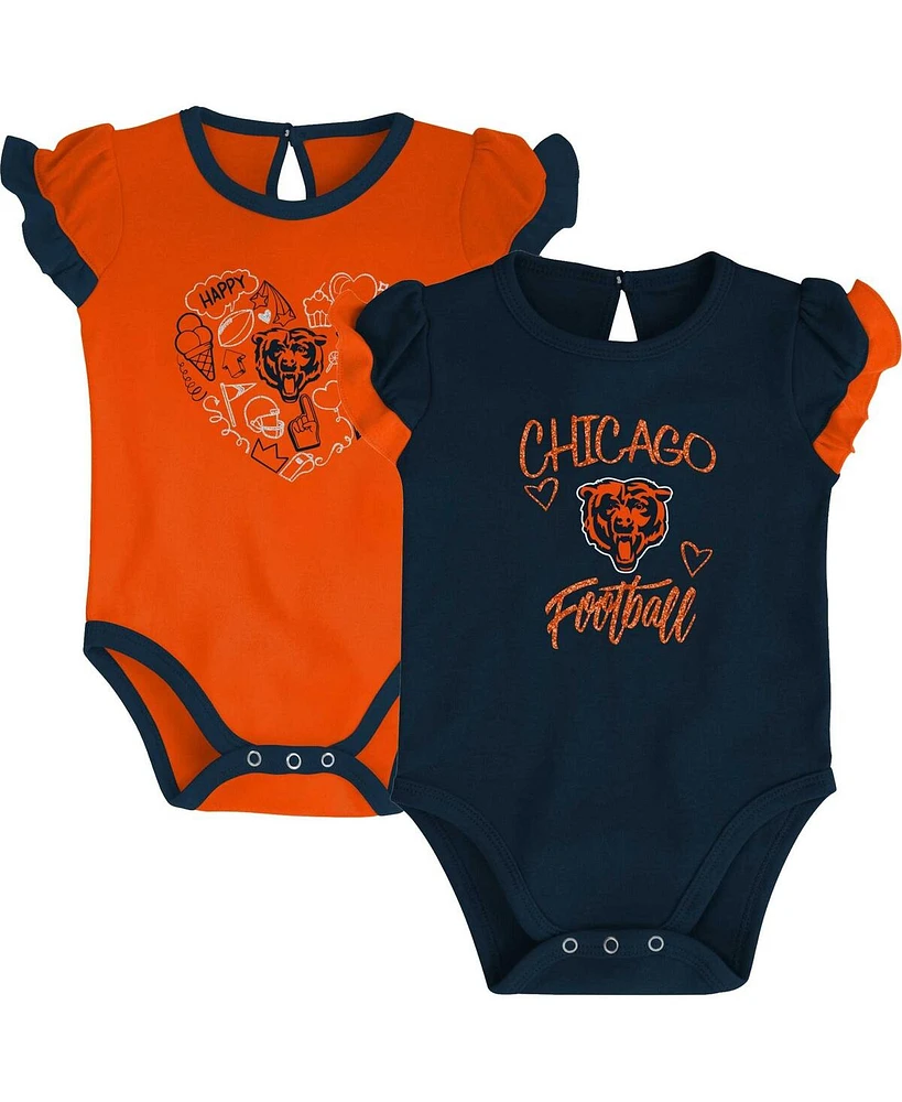 Newborn and Infant Boys Girls Navy, Orange Chicago Bears Too Much Love Two-Piece Bodysuit Set