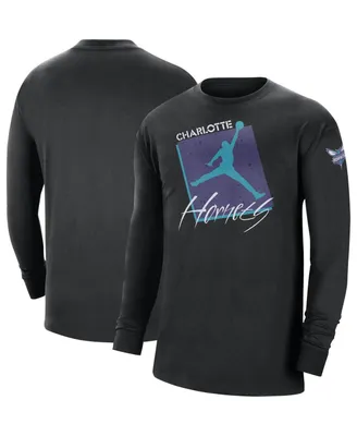 Men's Jordan Black Charlotte Hornets Courtside Max 90 Vintage-Like Wash Statement Edition Long Sleeve T-shirt