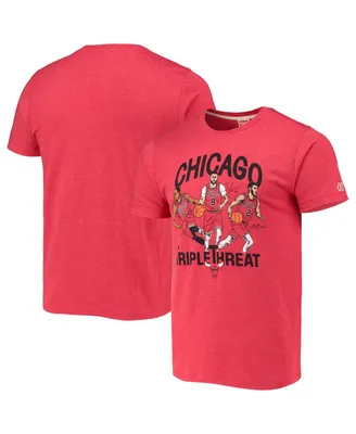 Men's Homage DeMar DeRozan, Zach LaVine, Lonzo Ball Heathered Red Chicago Bulls Triple Threat Player Tri-Blend T-shirt