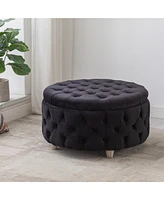 WestinTrends Round Velvet Tufted Storage Ottoman for Living Room Bedroom