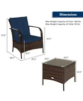 3 Pcs Patio Rattan Furniture Set Coffee Table & 2 Rattan Chair