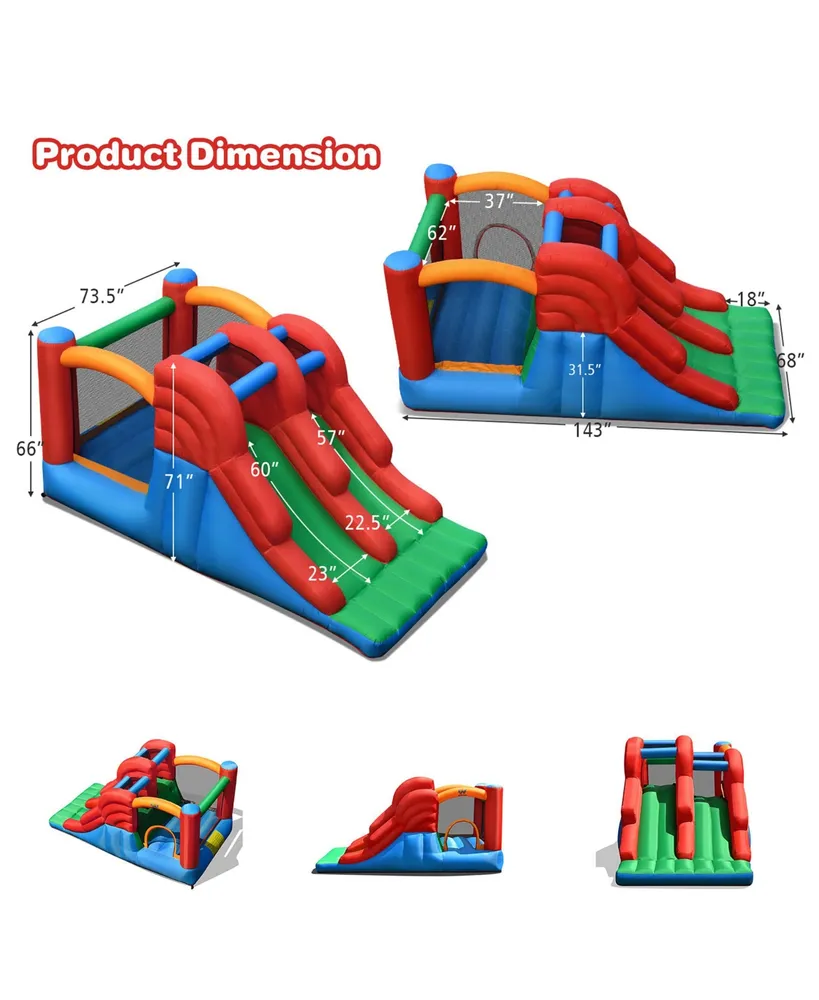 Inflatable Bounce House 3-in-1 Dual Slides Jumping Castle Bouncer w/ 550W Blower