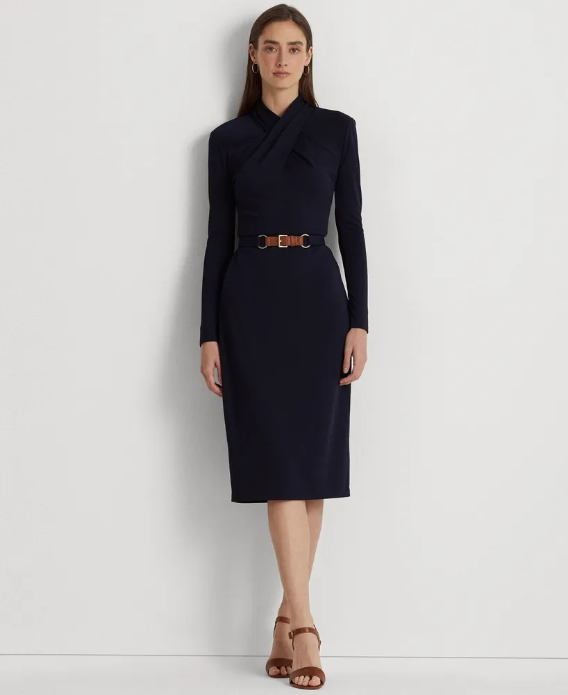 Lauren Ralph Lauren Women's Belted Mockneck Long-Sleeve Stretch Jersey Dress