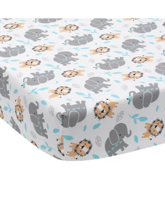Bedtime Originals Jungle Fun White/Gray/Blue Elephant & Lion Baby Fitted Crib Sheet