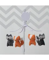 Bedtime Originals Acorn Gray/Orange Fox and Raccoon Musical Baby Crib Mobile