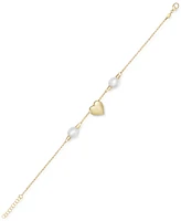 Cultured Freshwater Pearl (7 1/4 x 8mm) Heart Link Bracelet in 14k Gold-Plated Sterling Silver