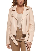 Levi's Women's Faux-Leather Belted Hem Moto Jacket