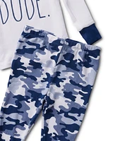 Toddler, Child Boys Cool Dude Hacci Long Sleeve Top and Camo Print Jogger 2 Piece Pajama Set