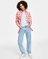 Levis Womens Low Pro Straight Leg Jeans Plaid Cotton Button Down Tunic Shirt Solid Perfect T Shirt