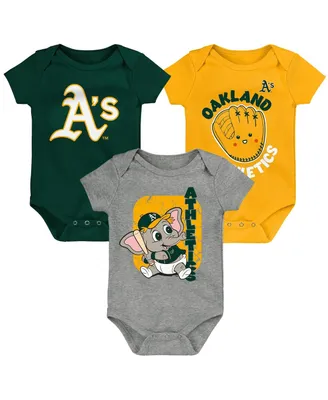 Newborn and Infant Boys Girls Green, Gold, Gray Oakland Athletics Change Up 3-Pack Bodysuit Set