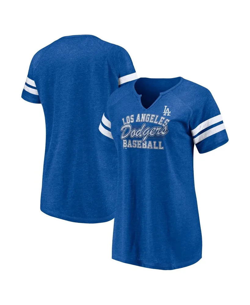 Women's Fanatics Heather Royal Los Angeles Dodgers Quick Out Tri-Blend Raglan Notch Neck T-shirt
