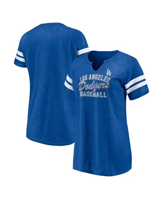 Women's Fanatics Heather Royal Los Angeles Dodgers Quick Out Tri-Blend Raglan Notch Neck T-shirt