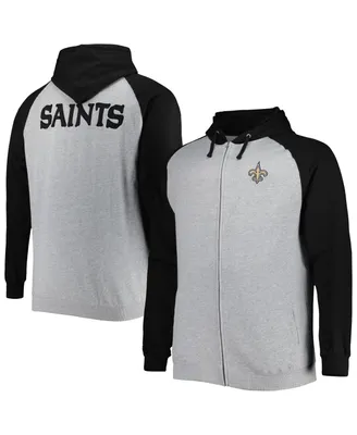 Men's Heather Gray New Orleans Saints Big and Tall Fleece Raglan Full-Zip Hoodie Jacket