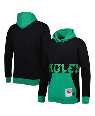 Men's Mitchell & Ness Black and Midnight Green Philadelphia Eagles Big Tall Face Pullover Hoodie