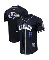 Men's Pro Standard Lamar Jackson Black Baltimore Ravens Mesh Baseball Button-Up T-shirt