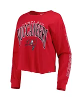 Women's '47 Brand Red Tampa Bay Buccaneers Skyler Parkway Cropped Long Sleeve T-shirt