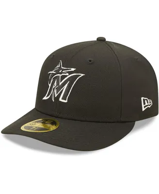Men's New Era Miami Marlins Black and White Low Profile 59FIFTY Fitted Hat
