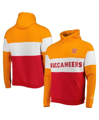 Men's New Era Red and Orange Tampa Bay Buccaneers Colorblock Throwback Pullover Hoodie