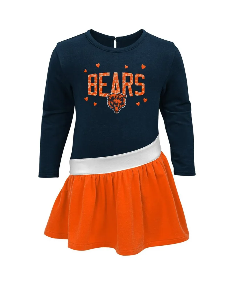Little Girls Navy, Orange Chicago Bears Heart to Heart Jersey Tri-Blend Dress