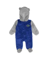 Newborn Boys and Girls Royal, Gray Florida Gators Game Nap Teddy Fleece Bunting Full-Zip Sleeper