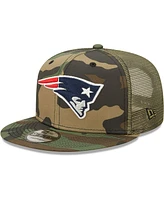 Men's New Era Camo, Olive New England Patriots Trucker 9FIFTY Snapback Hat