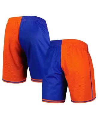 Men's Mitchell & Ness Blue and Orange New York Knicks Hardwood Classics 1996 Split Swingman Shorts