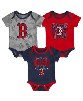 Newborn and Infant Boys Girls Boston Red Sox Navy, Red, Heathered Gray Game Time Three-Piece Bodysuit Set