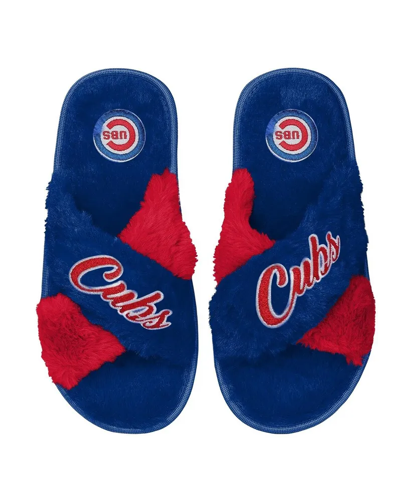 FOCO Royal Buffalo Bills Two-Tone Crossover Faux Fur Slide Slippers