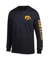 Men's Champion Black Iowa Hawkeyes Team Stack Long Sleeve T-shirt