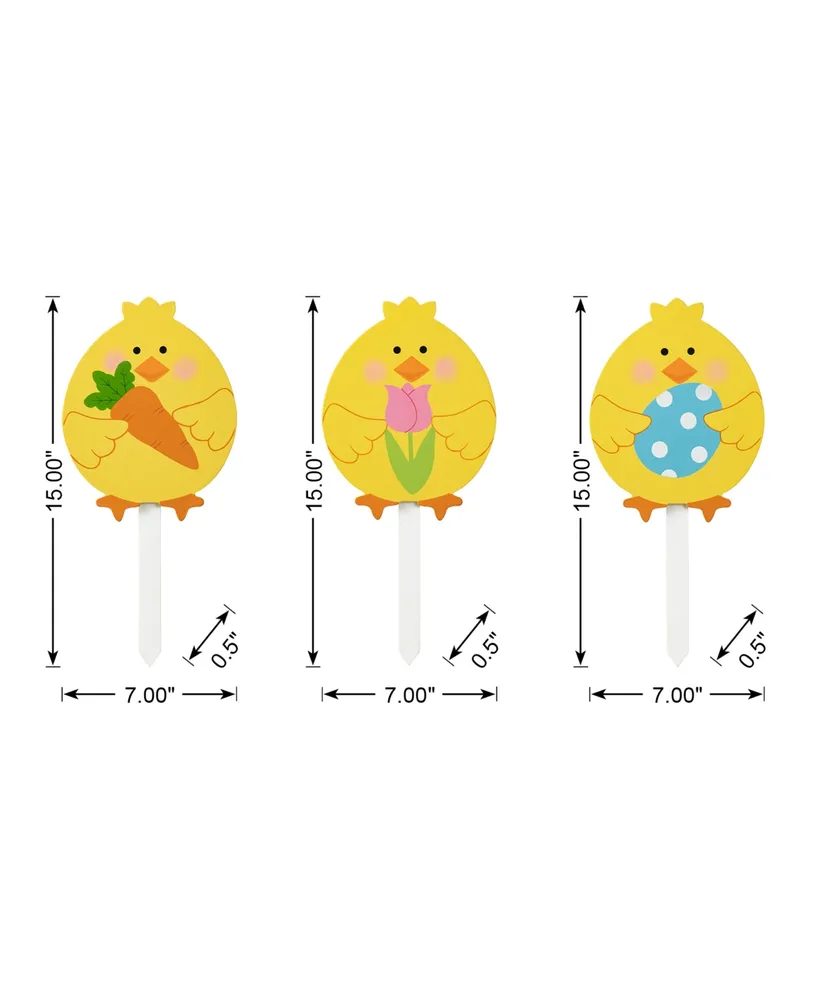 Glitzhome 15" H Easter Wooden Chick Pick, Yard Stake, Set of 3