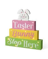 Glitzhome 12" L Easter Led Lighted Wooden Bunny Block Word Sign