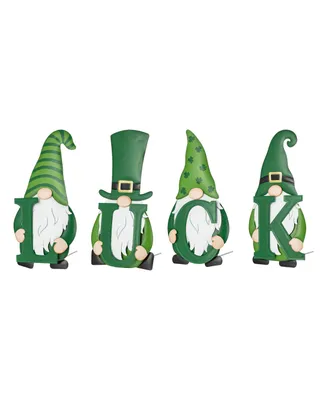 Glitzhome 24" H Metal St. Patrick's Luck Gnome Yard Stake or Standing Decor or Wall Decor, Set of 4