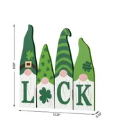 Glitzhome 12.25" L St. Patrick's Wooden Luck Shamrock Gnome Table Decor