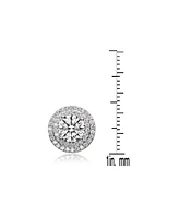 Genevive Cubic Zirconia Sterling Silver round Haloed Stud Earrings