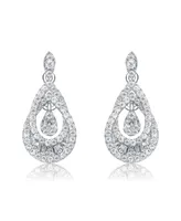 Genevive Sterling Silver White Gold Plated Clear Round Cubic Zirconia Double Pear Drop Earrings