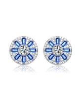 Sterling Silver Baguette and Round Cubic Zirconia Stud Earrings